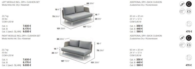 DEDON MBARQ Sofa Modul links und rechts Preis Maße 2024